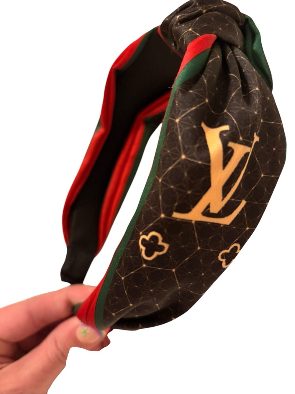 Striped Knot Headband in Red, Green & Black - Picture 5 of 10